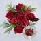 18pcs Artificial Christmas Flowers Bouquet | Mix Bouquet, Artificial Pine Branches Berry Stems Pine Cone Red Fake Flowers for Xmas Winter Home Table Vase Wedding Bouquet Decor (14.5")